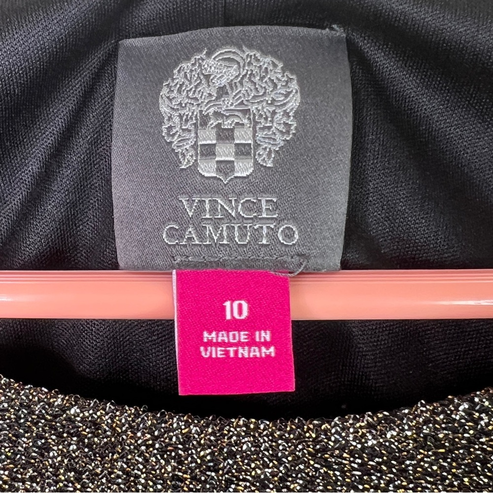 Vince Camuto Size 10 Metallic Gold/Silver/Black Asymmetrical Lined Sheath Dress - Picture 9 of 13